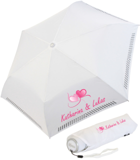 iX-brella Mini Hochzeits-Taschenschirm Herzen mit reflektierender Borte personalisiert mit Namen