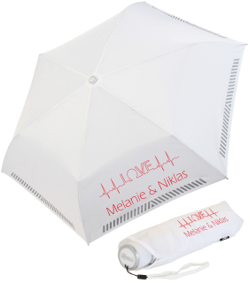 iX-brella Mini Hochzeits-Taschenschirm Love mit reflektierender Borte personalisiert mit Namen