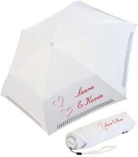 iX-brella Mini Hochzeits-Taschenschirm Herzen mit reflektierender Borte personalisiert mit Namen