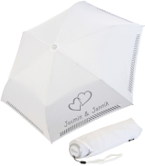 iX-brella Mini Hochzeits-Taschenschirm verbundene Herzen mit reflektierender Borte personalisiert mit Namen