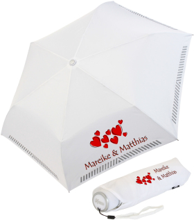 iX-brella Mini Hochzeits-Taschenschirm viele Herzen mit reflektierender Borte personalisiert mit Namen