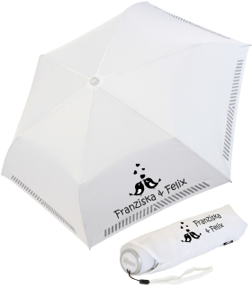 iX-brella Mini Hochzeits-Taschenschirm Vögel und Herzen mit reflektierender Borte personalisiert mit Namen