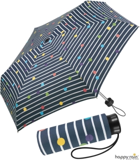 Regenschirm navy blau bedruckt - bikini dots & stripes - Mini-Taschenschirm Handöffner
