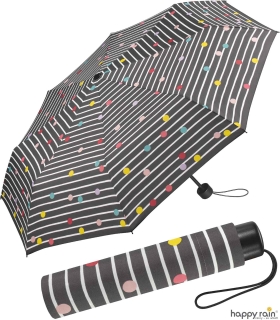 Regenschirm grau bedruckt - bikini dots & stripes - Taschenschirm Handöffner