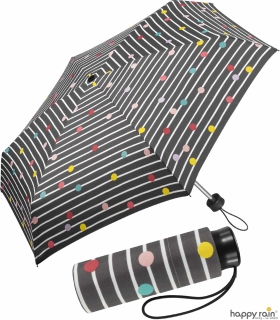 Regenschirm grau bedruckt - bikini dots & stripes - Mini-Taschenschirm Handöffner
