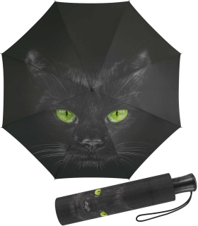 Regenschirm mit Auf-Automatik schwarz bedruckt - cat - Taschenschirm