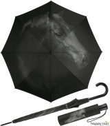 Regenschirm mit Auf-Automatik schwarz bedruckt - horse