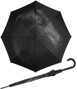 Regenschirm mit Auf-Automatik schwarz bedruckt - horse -...