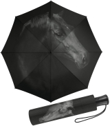 Regenschirm mit Auf-Automatik schwarz bedruckt - horse -...