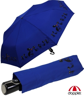 Doppler Damen Taschenschirm mit Auf-Zu-Automatik Magic Fiber Cats - blue