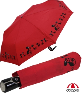 Doppler Damen Taschenschirm mit Auf-Zu-Automatik Magic Fiber Cats - red