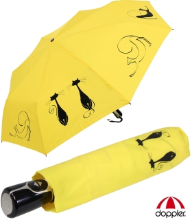 Doppler Damen Taschenschirm mit Auf-Zu-Automatik Magic Fiber Cats Best Friends - yellow