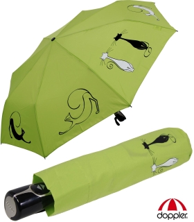 Doppler Damen Taschenschirm mit Auf-Zu-Automatik Magic Fiber Cats Best Friends - lime