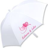 iX-brella weißer XXL Hochzeitsschirm Automatik - All In White - Herzen personalisiert mit Namen