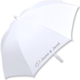 iX-brella weißer XXL Hochzeitsschirm Automatik - All In White - verbundene Herzen personalisiert mit Namen