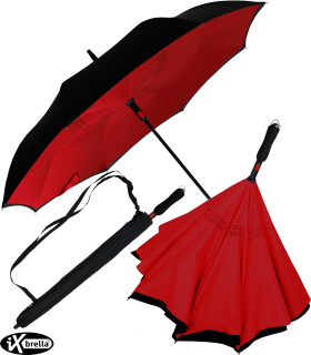 iX-brella Reverse - Automatik Regenschirm umgekehrt - umgedreht zu öffnen - schwarz-dunkelrot