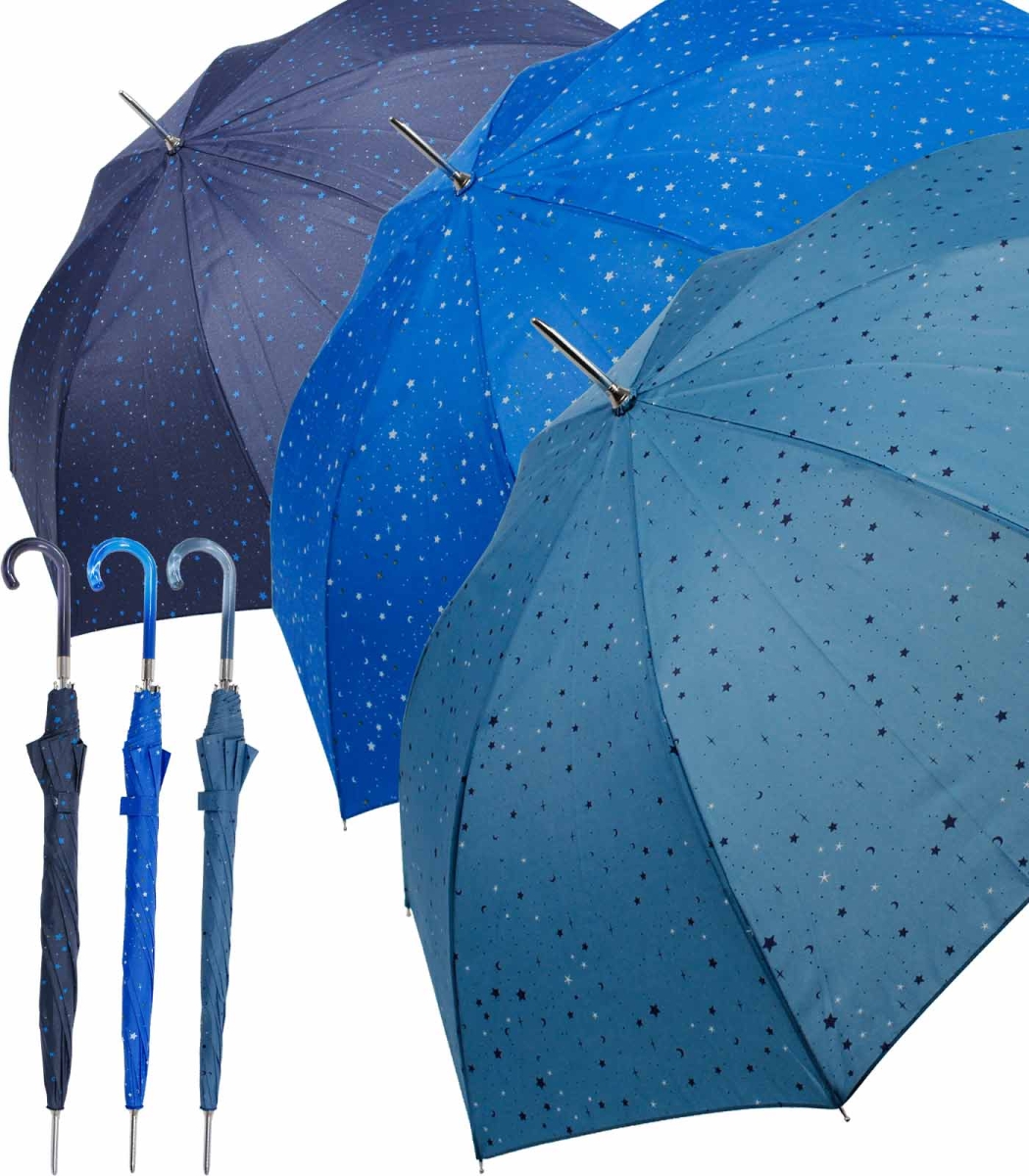 Flash Damen Stockschirm Automatik - Hellblau Mit Punkten 105cm