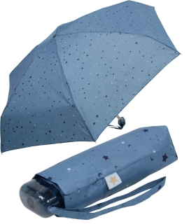Damen Taschenschirm Handöffner Sterne - blau