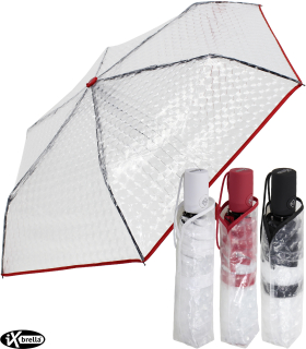 iX-brella Taschenschirm transparent mit Lens-Effekt und farbigem Griff und Einfassband