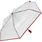 iX-brella Taschenschirm transparent mit Lens-Effekt und rotem Griff und Einfassband