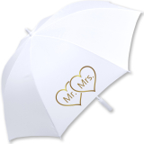 iX-brella XXL Mr.&Mrs. Hochzeitsschirm Automatik - Brautschirm All In White - goldene Herzen