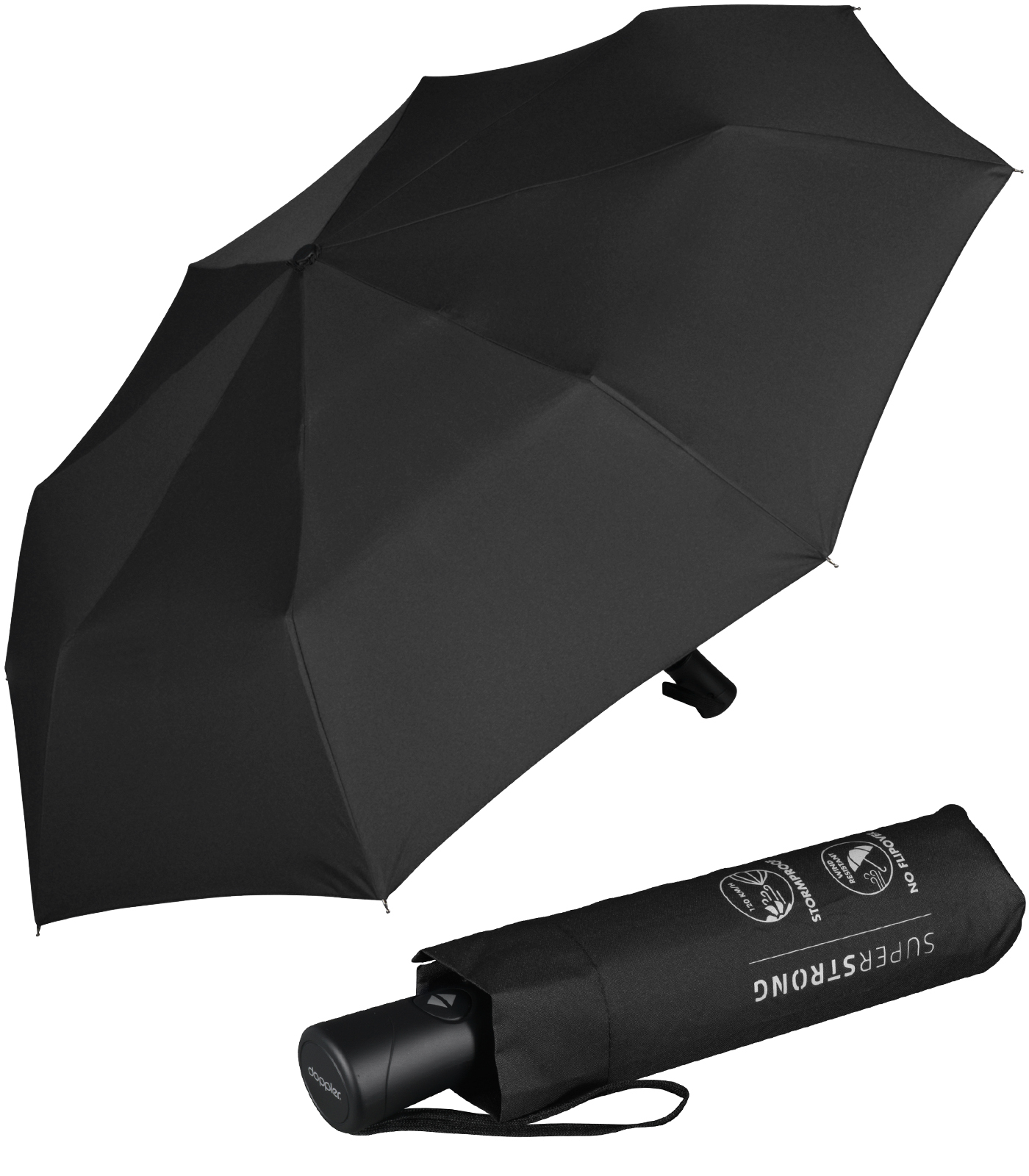 Doppler Taschenschirm Fiber Magic Superstrong Auf-Zu-Automatik - black
