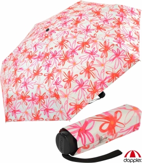 Doppler UV-Schutzschirm Carbonsteel Mini XS Damen Taschenschirm klein und stabil - Blüten orange - creme