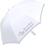 iX-brella XXL Mr.&Mrs. Hochzeitsschirm Automatik personalisiert mit Name - Brautschirm All In White - verschnörkelte Herzen