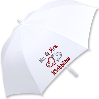 iX-brella XXL Mr.&Mrs. Hochzeitsschirm Automatik personalisiert mit Name - Brautschirm All In White - Herzen rot grau