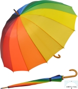 Falcone® 16-teiliger Regenschirm Holzstock sturmfest mit Holzgriff - Regenbogen