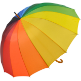 Falcone® 16-teiliger Regenschirm Holzstock sturmfest mit Holzgriff - Regenbogen