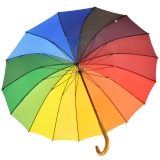 Falcone® 16-teiliger Regenschirm Holzstock sturmfest mit Holzgriff - Regenbogen