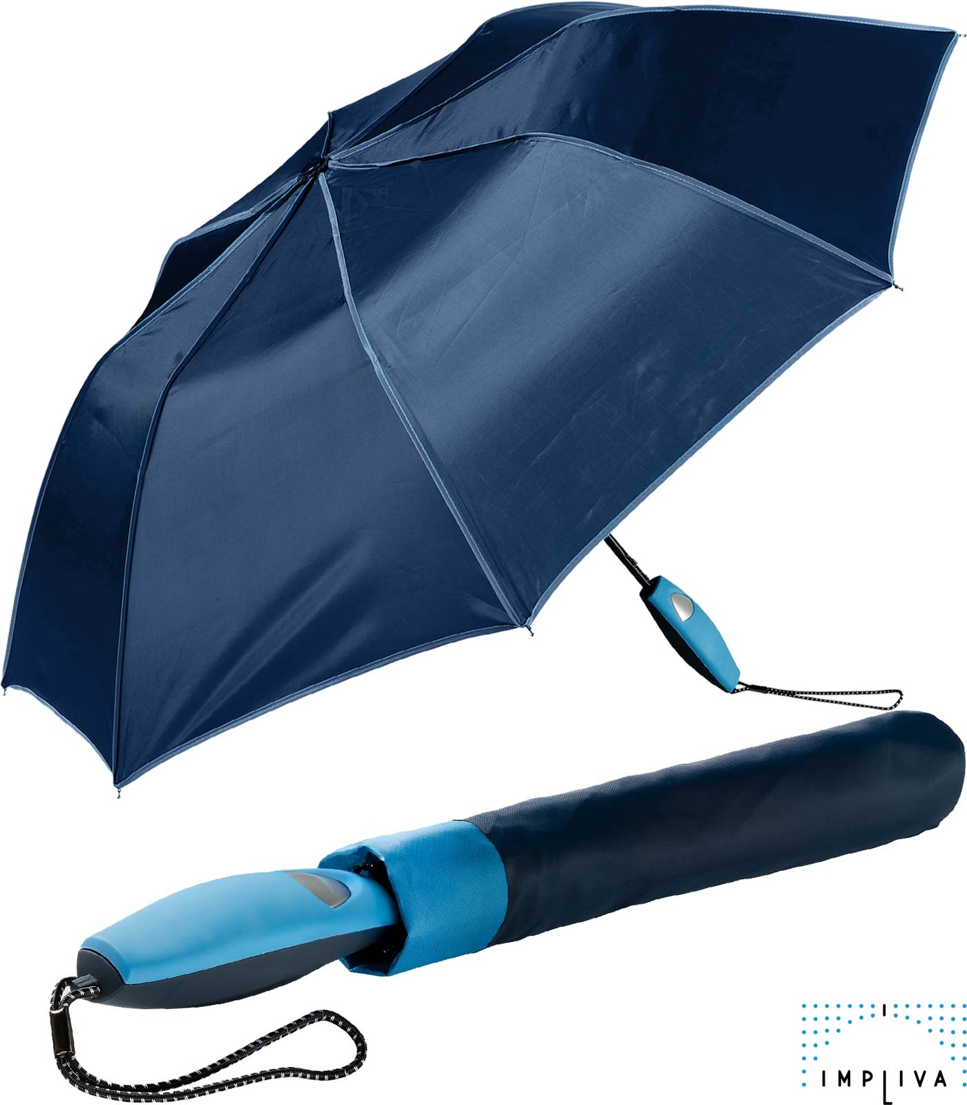 Falconetti Automatik Taschenschirm mit farblich passendem Griff - navy-blau