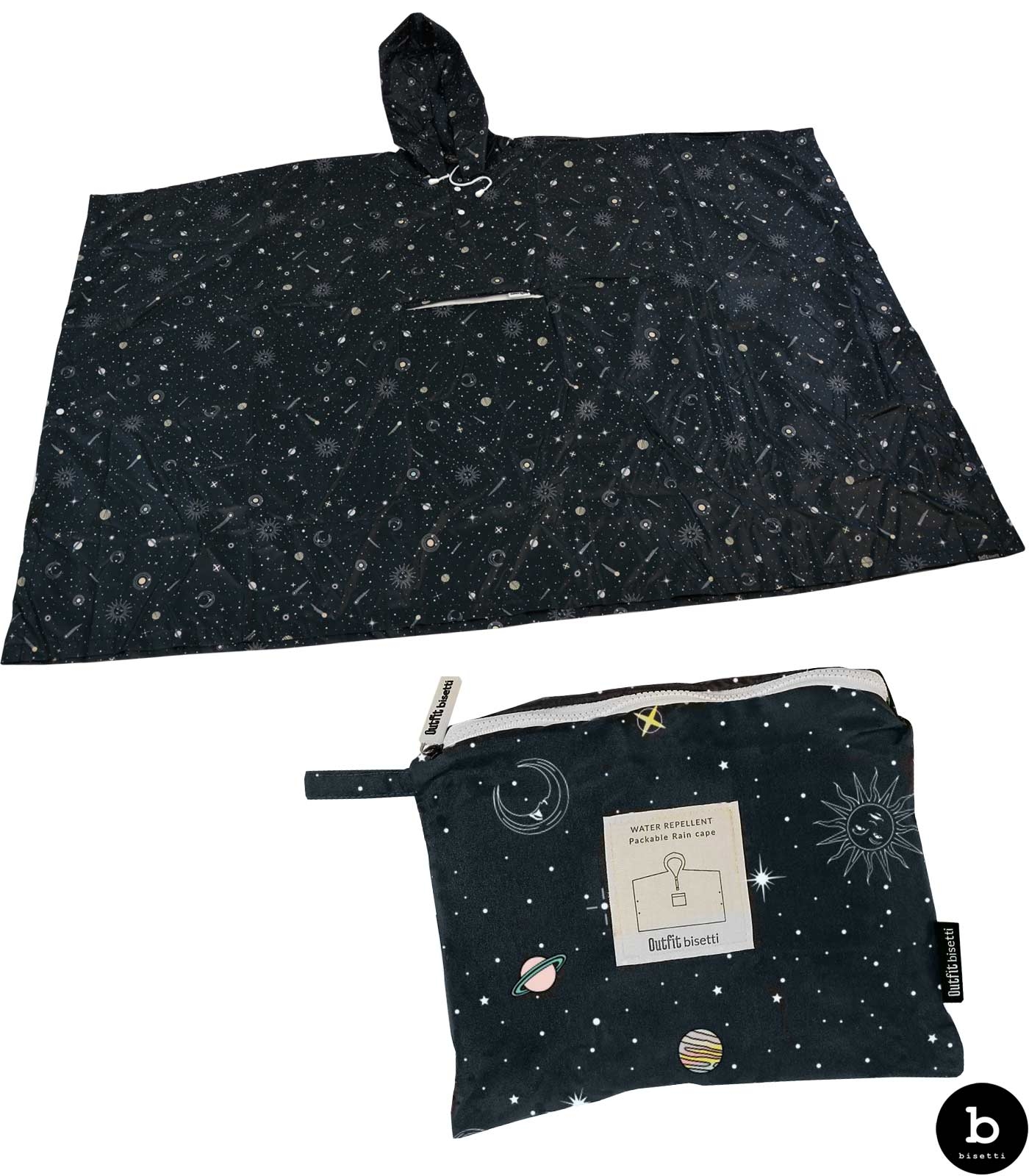 Damen Regenponcho Astro-Design - schwarz