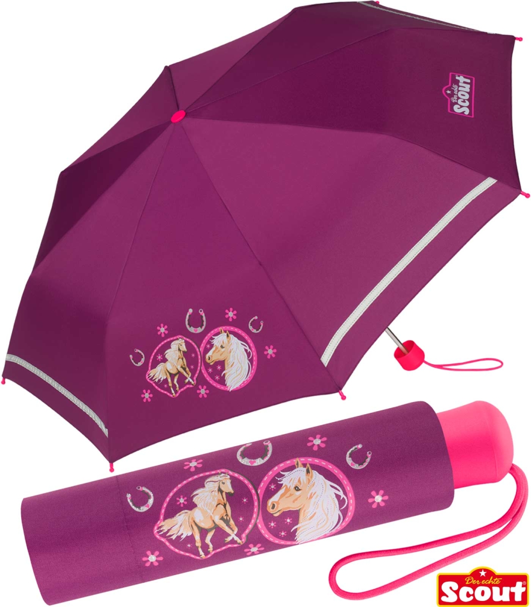 Scout Kinder-Taschenschirm mit reflektierendem Streifen Pink Horse, 22,99 €