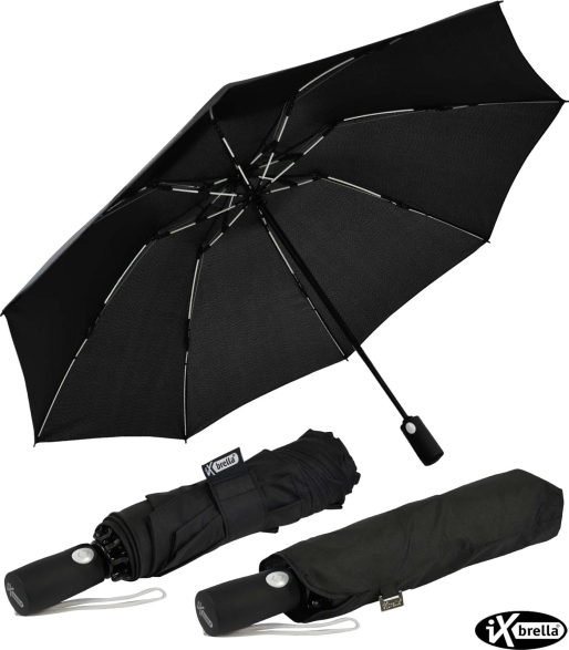 iX-brella Sturmschirm Voll-Fiberglas Taschenschirm groß 106 cm - mit farbigen Speichen - schwarz-weiß