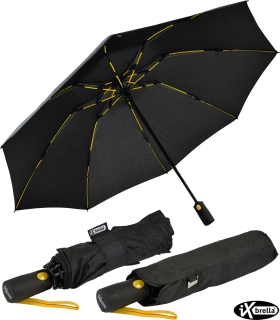 iX-brella Sturmschirm Voll-Fiberglas Taschenschirm groß 106 cm - mit farbigen Speichen - schwarz-gelb