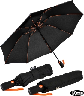 iX-brella Sturmschirm Voll-Fiberglas Taschenschirm groß 106 cm - mit farbigen Speichen - schwarz-orange