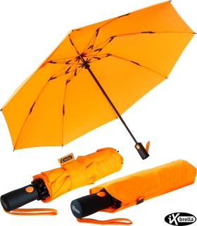 iX-brella Sturmschirm Voll-Fiberglas Taschenschirm groß 106 cm - mit farbigen Speichen - neon-orange