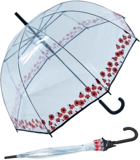Falconetti Glockenschirm durchsichtig transparent - Mohnblume - Borte