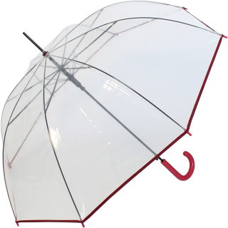 Regenschirm durchsichtig transparent mit Einfassband rot