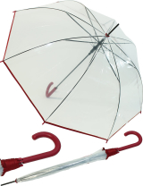 Regenschirm durchsichtig transparent mit Einfassband rot
