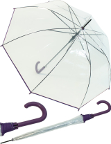 Regenschirm durchsichtig transparent mit Einfassband lila