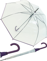 Regenschirm durchsichtig transparent mit Einfassband lila