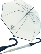 Regenschirm durchsichtig transparent mit Einfassband navy