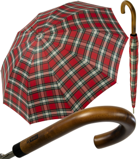 iX-brella Herren-Stockschirm High Quality mit Automatik und Echtholz-Rundhakengriff - check red