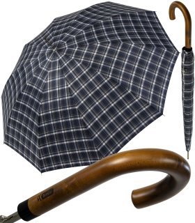 iX-brella Herren-Stockschirm High Quality mit Automatik und Echtholz-Rundhakengriff - check blue