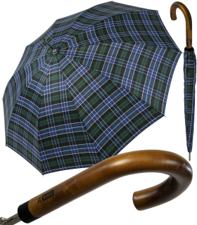 iX-brella Herren-Stockschirm High Quality mit Automatik und Echtholz-Rundhakengriff - check blue-green
