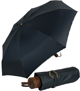 M&P Damen mini Taschenschirm mit riesigem Dach und Lederoptik-Griff - navy