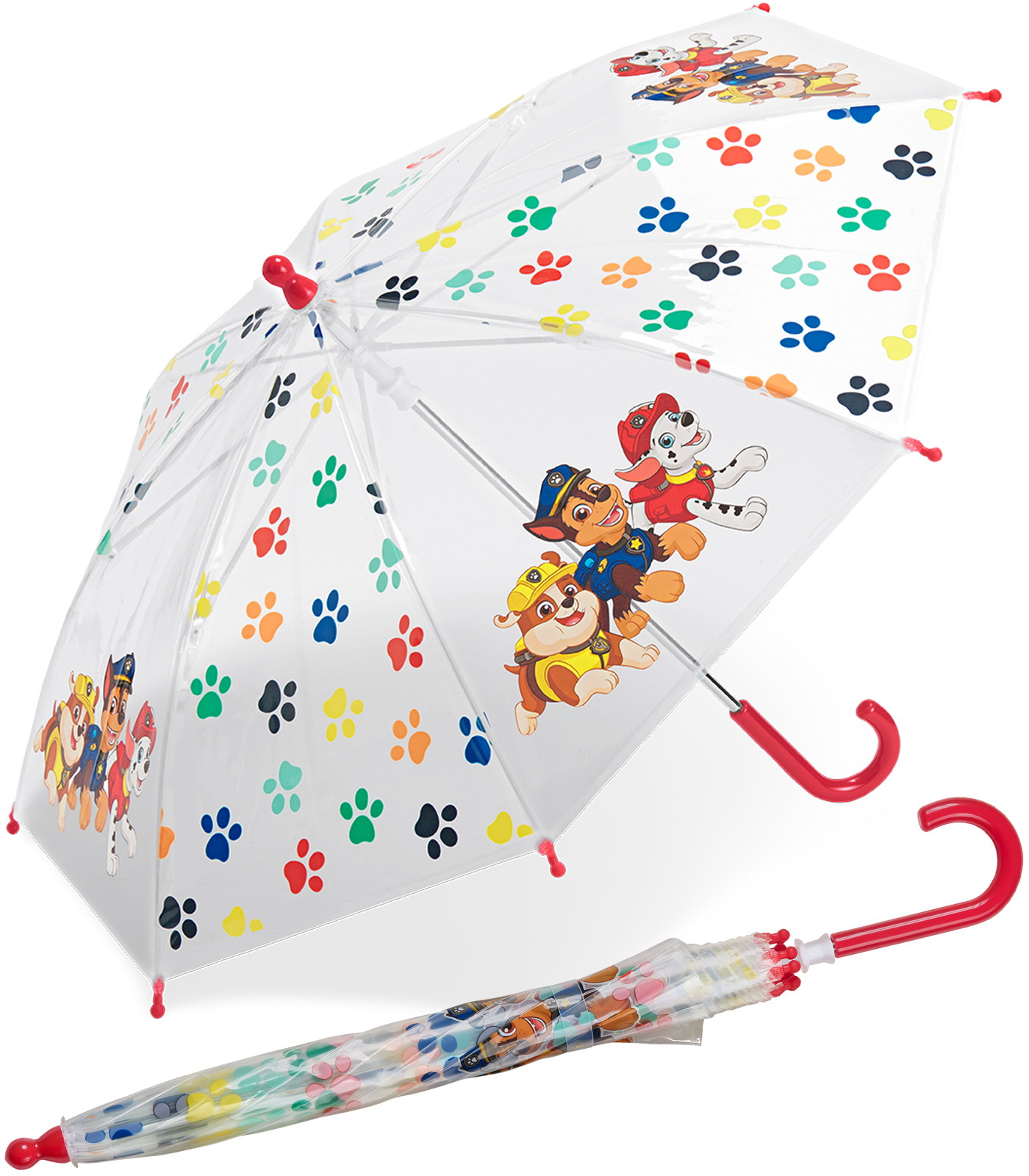 Kinder-Stockschirm transparent Paw Patrol Pfoten - rot